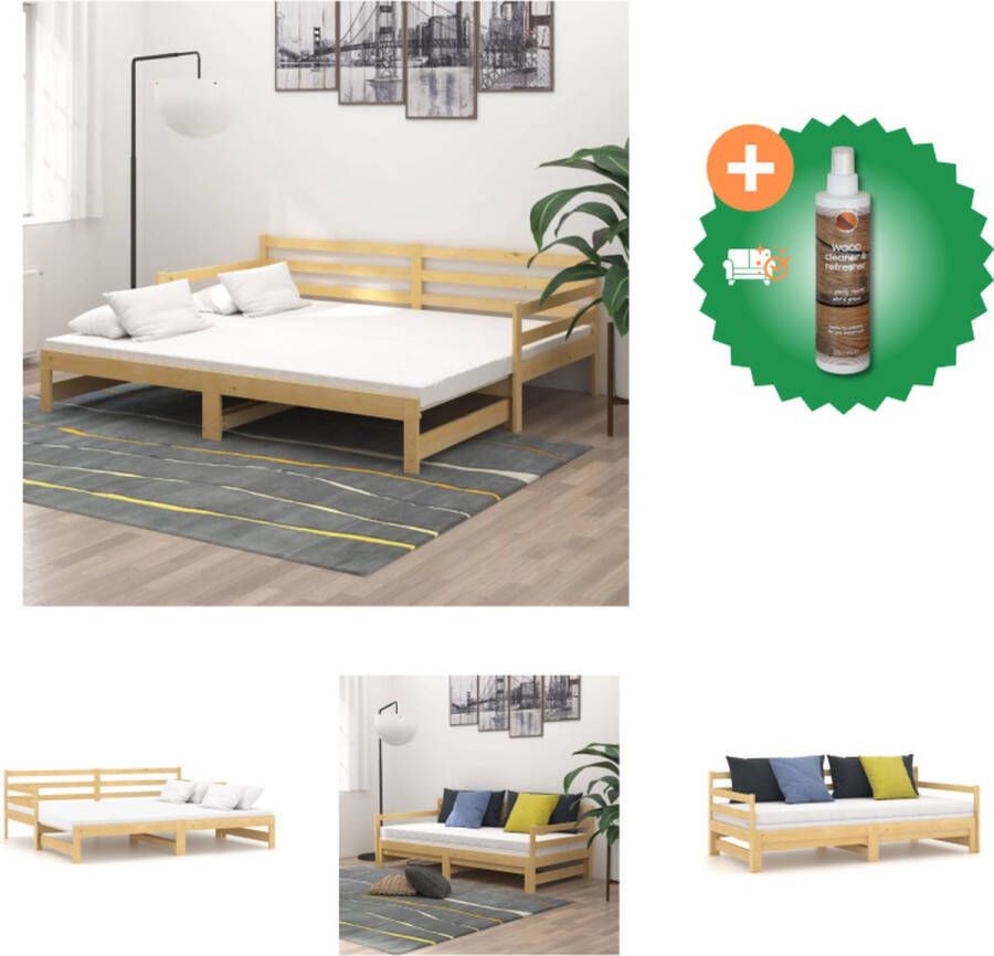 VidaXL Slaapbank Grenenhout Uitschuifbaar 203 x 183 x 69 cm Logeerbed en Bank 90 x 200 cm Bed Inclusief Houtreiniger en verfrisser
