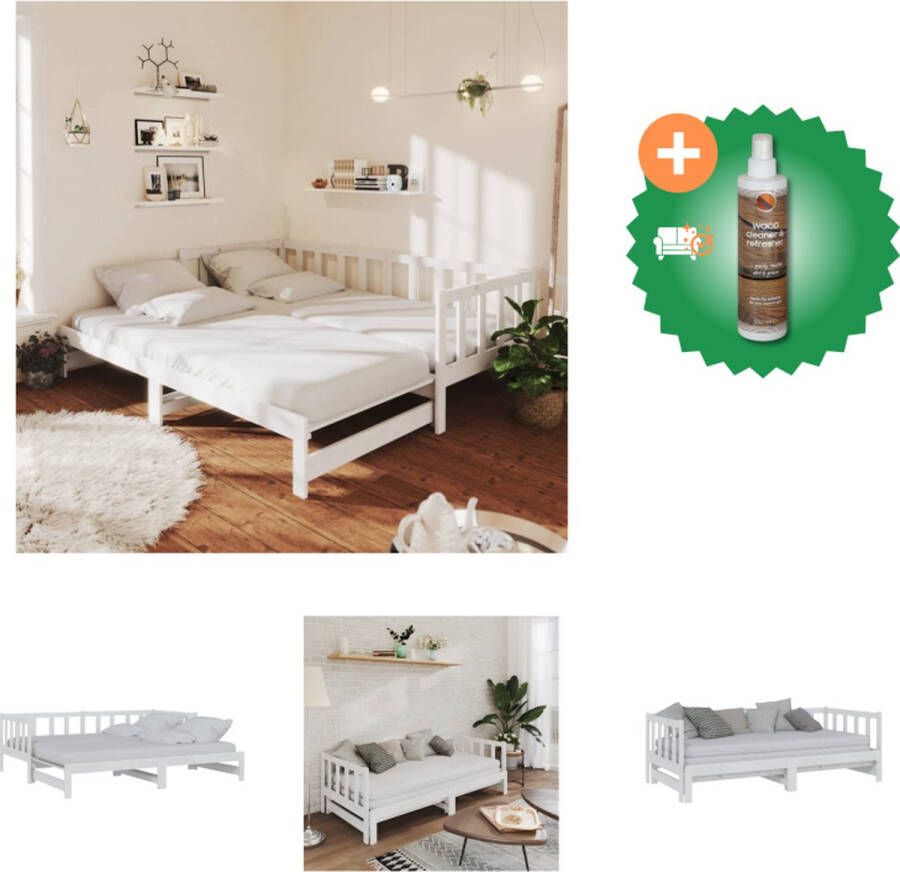VidaXL Slaapbank uitschuifbaar massief grenenhout wit 2x(90x200) cm Bed Inclusief Houtreiniger en verfrisser