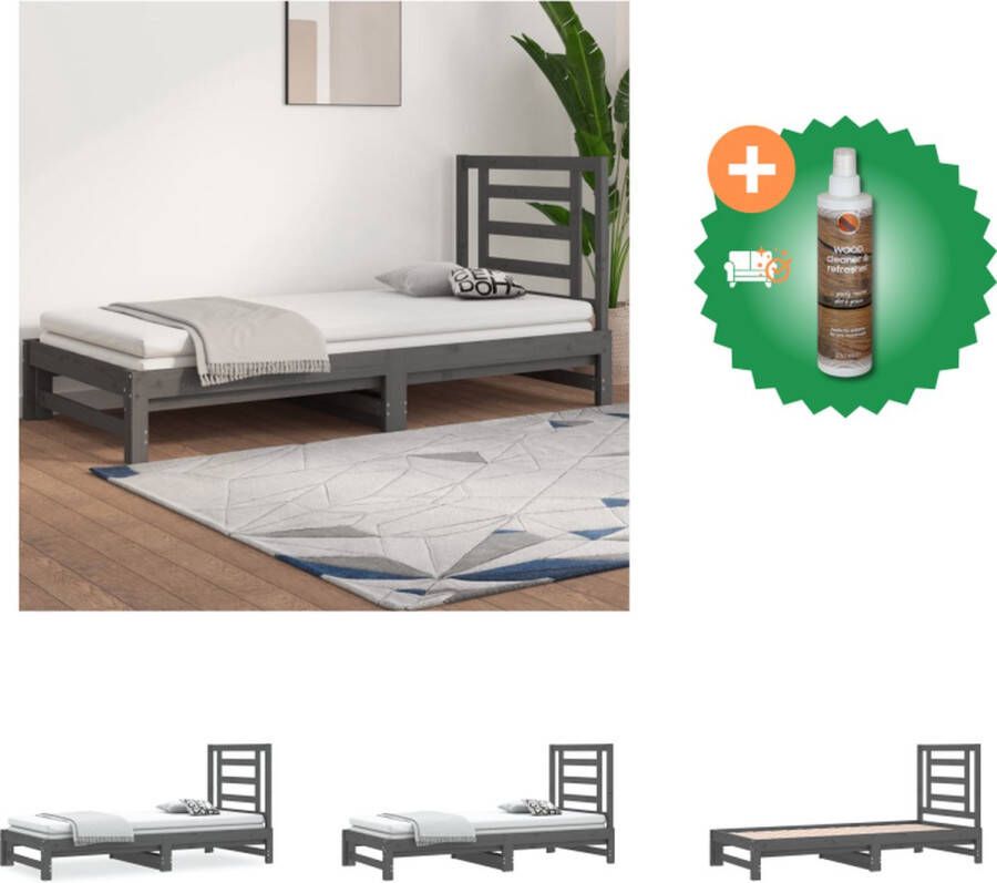 VidaXL Slaapbank Logeerbed Massief Grenenhout Uitschuifbaar Grijs 205.5 x 182 x 30 cm Comfortabele ondersteuning Bed Inclusief Houtreiniger en verfrisser - Foto 5