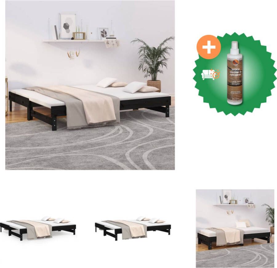 VidaXL Slaapbank Grenenhout Uitschuifbaar Gelat ontwerp Eenvoudig gebruik 202.5 x 180 x 33.5cm Zwart Bed Inclusief Houtreiniger en verfrisser