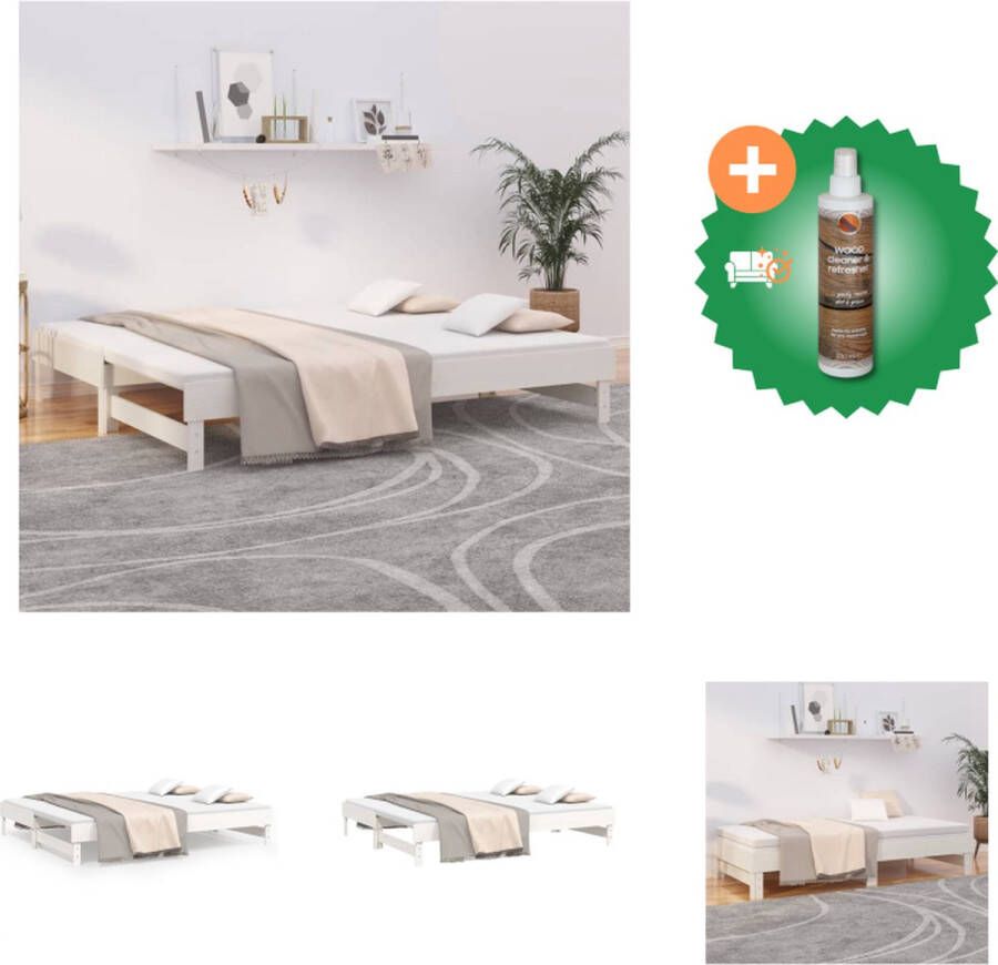 VidaXL Slaapbank Grenenhout Uitschuifbaar Gelat ontwerp Eenvoudig gebruik Wit 202.5 x 159 x 33.5 cm Bed Inclusief Houtreiniger en verfrisser