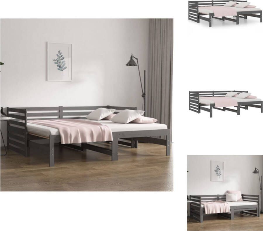 VidaXL Slaapbank Grenenhout Uitschuifbaar Grijs 193.5 x 181 x 68.5 cm Geschikt voor 90 x 190 cm matras 2 matrassen- Bed