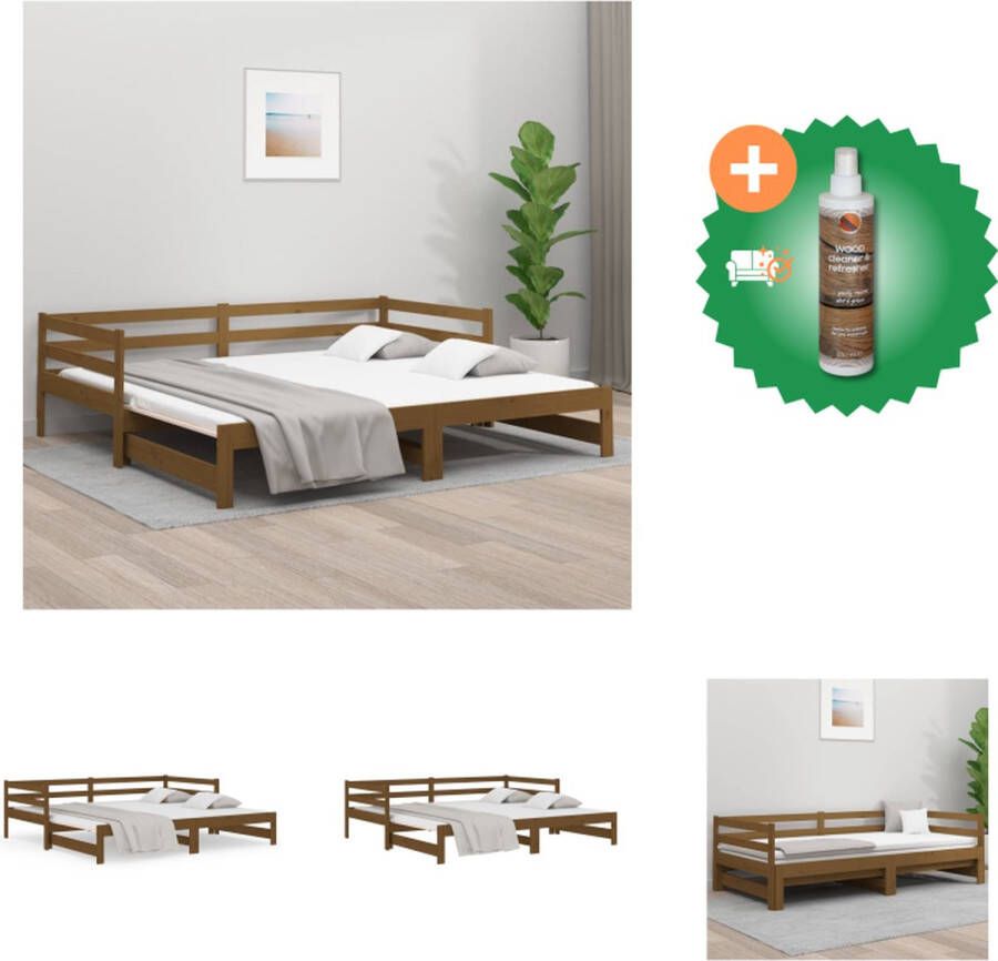 VidaXL Slaapbank Uitschuifbaar Grenenhout Honingbruin 203.5 x 160 x 68.5 cm Geschikt voor 80 x 200 cm matras Gelat ontwerp Eenvoudig gebruik Bed Inclusief Houtreiniger en verfrisser - Foto 2