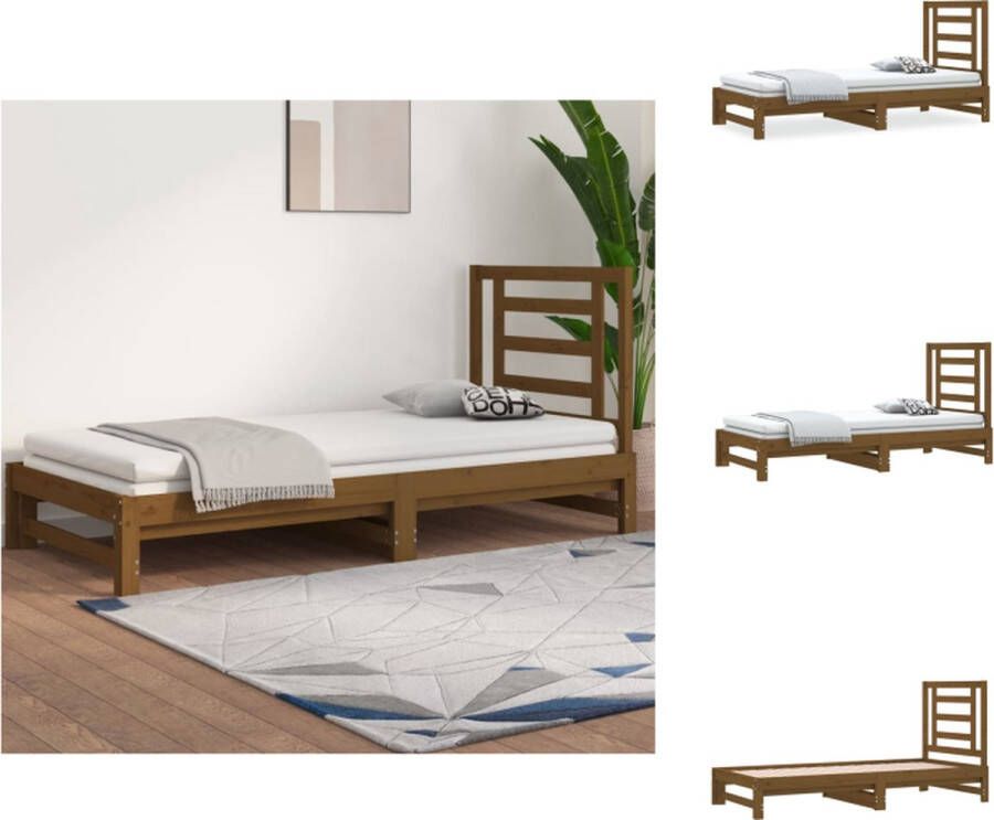 VidaXL Slaapbank Grenenhout Uitschuifbaar Honingbruin 205.5 x 182 cm Geschikt voor 90 x 200 cm matrassen Massief grenenhout Comfortabele ondersteuning Bed