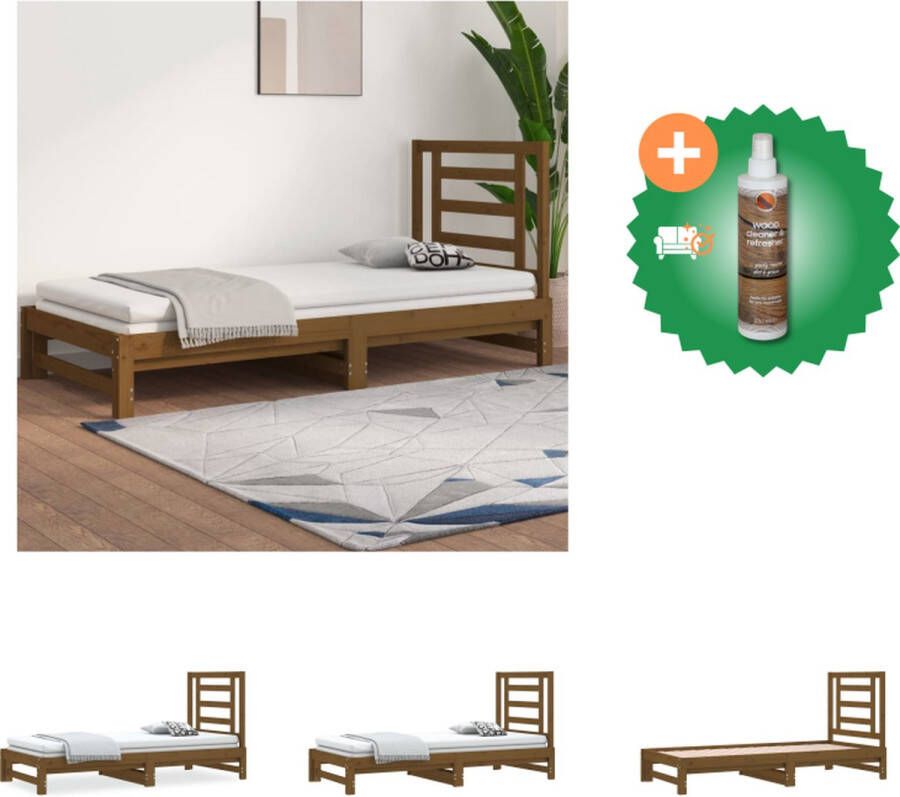 VidaXL Slaapbank Grenenhout Uitschuifbaar Honingbruin 205.5 x 182 cm Geschikt voor 90 x 200 cm matrassen Massief grenenhout Comfortabele ondersteuning Bed Inclusief Houtreiniger en verfrisser - Foto 4