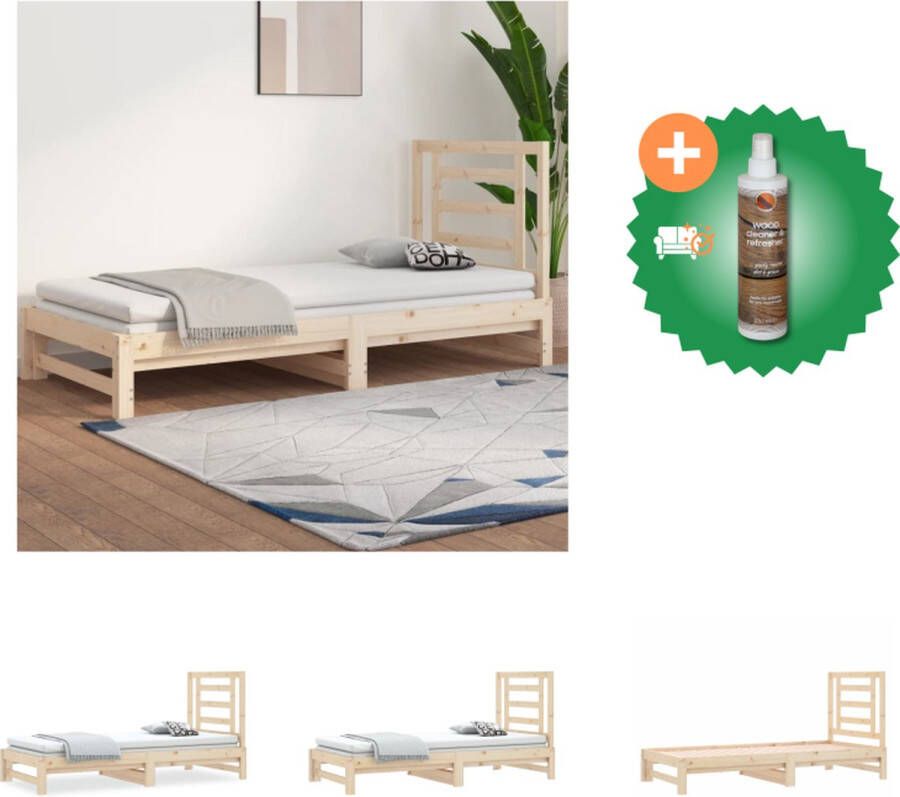 VidaXL Slaapbank Grenenhout Uitschuifbaar Massief 195.5x182x30cm Onbehandeld Geschikt voor 90x190cm matras 2 matrassen vereist Bed Inclusief Houtreiniger en verfrisser