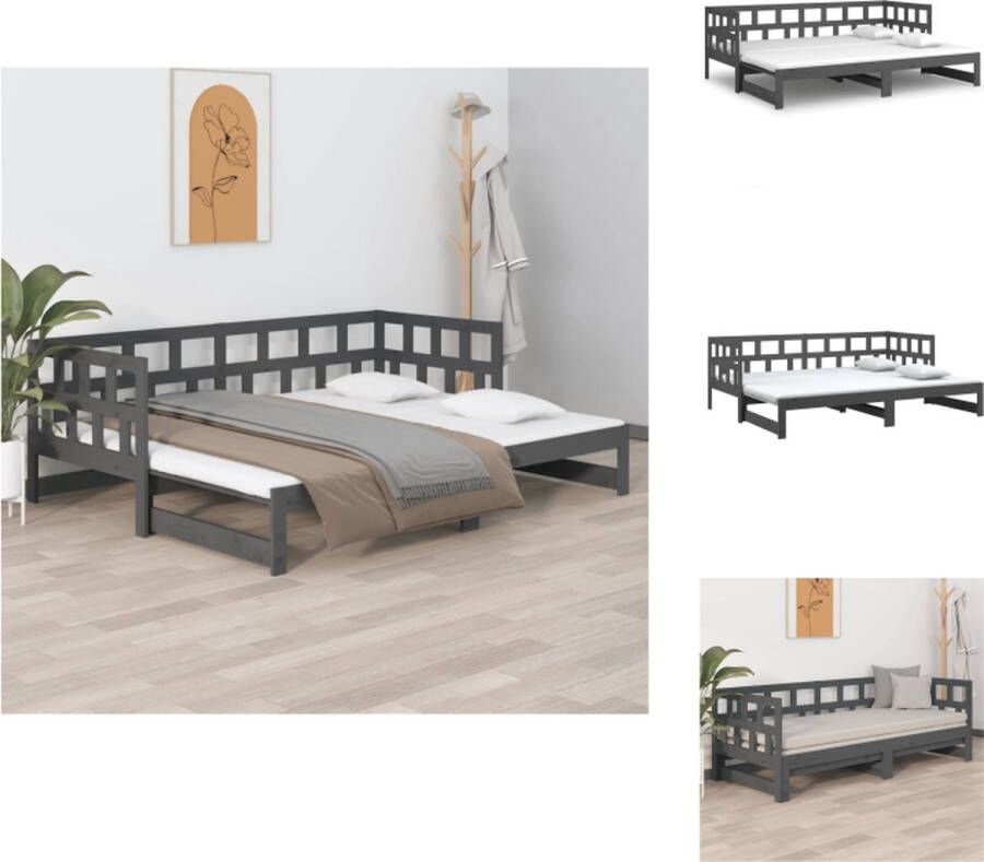 vidaXL Slaapbank Grenenhout Uitschuifbaar Ondersteunende zijwand Grijs 204x181x69 cm Bed