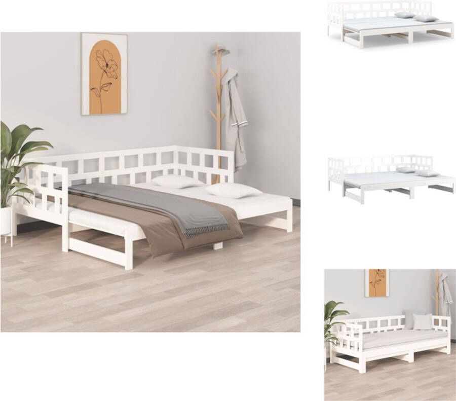 VidaXL Slaapbank Grenenhout Uitschuifbaar Ondersteunende zijwand Wit 194 x 181 x 69 cm Bed