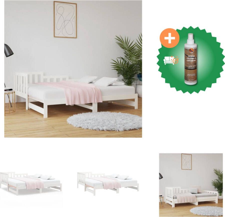 VidaXL Slaapbank Grenenhout Uitschuifbaar Wit 195.5 x 182 x 30 cm (LxBxH) Geschikt voor 90x190 cm matras Massief grenenhout Comfortabele ondersteuning Eenvoudig gebruik Bed Inclusief Houtreiniger en verfrisser - Foto 2
