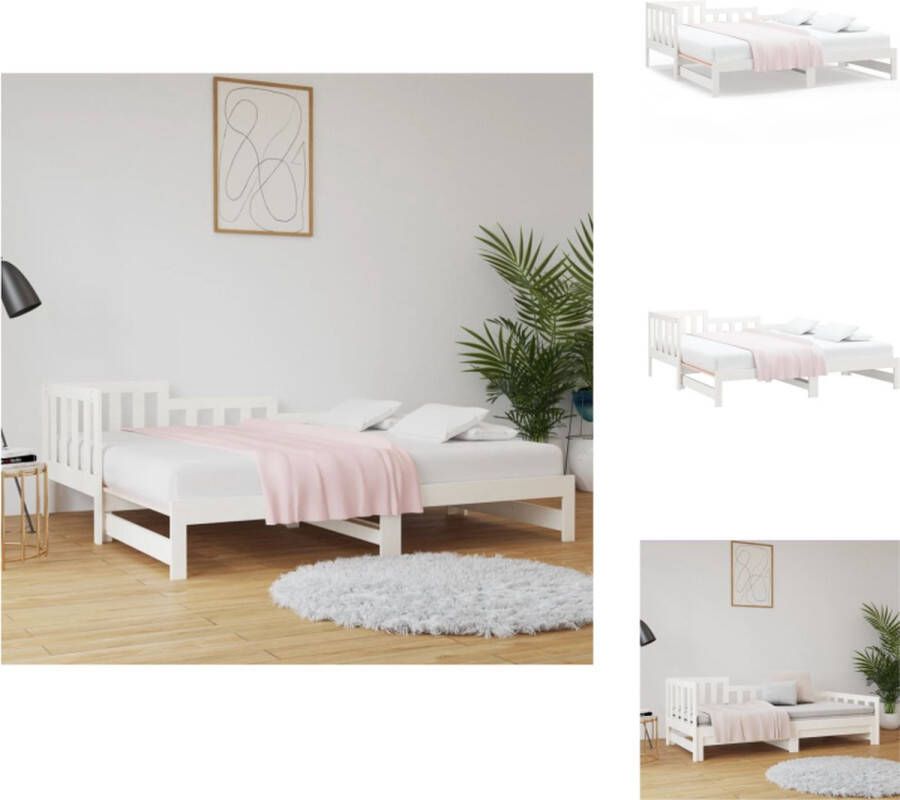 VidaXL Slaapbank Grenenhout Uitschuifbaar Wit 193.5 x 181 x 68.5 cm Geschikt voor 90 x 190 cm matras Set van 2 matrassen Bed