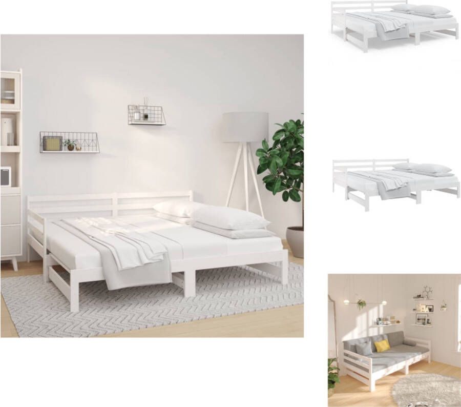 VidaXL Slaapbank Grenenhout Uitschuifbaar Wit 193.5 x 181 x 69.5 cm Geschikt voor 90x190 matrassen Inclusief 2x montagehandleiding Bed