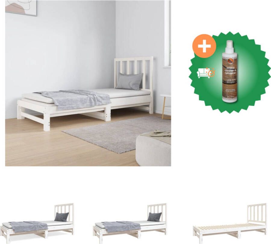 VidaXL Slaapbank Grenenhout Uitschuifbaar Wit 195.5 x 182 x 30 cm (LxBxH) Geschikt voor 90x190 cm matras Massief grenenhout Comfortabele ondersteuning Eenvoudig gebruik Bed Inclusief Houtreiniger en verfrisser - Foto 8