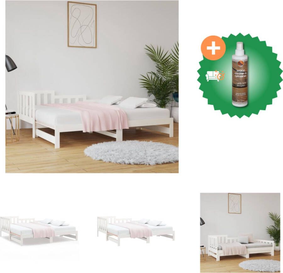 VidaXL Slaapbank Grenenhout Uitschuifbaar Wit 203.5x181x68.5cm (LxBxH) Geschikt voor 90x200cm matras (excl ) Met montagehandleiding Bed Inclusief Houtreiniger en verfrisser - Foto 2