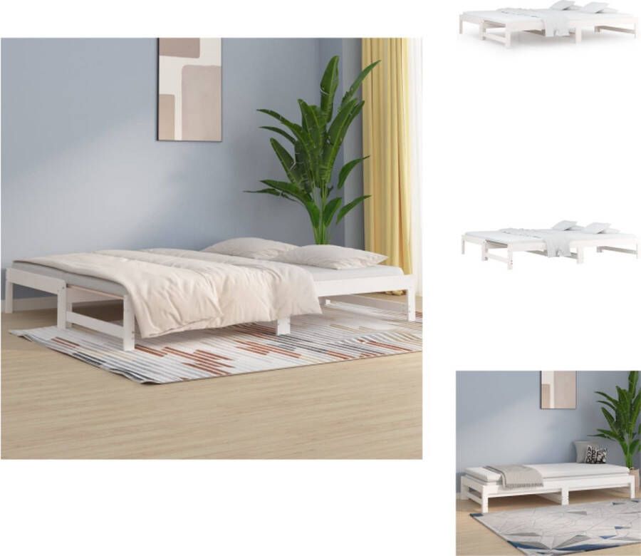 VidaXL Slaapbank Grenenhout Uitschuifbaar Wit 205.5 x 161 x 30 cm Geschikt voor 80 x 200 cm matras Geen matras inbegrepen Bed