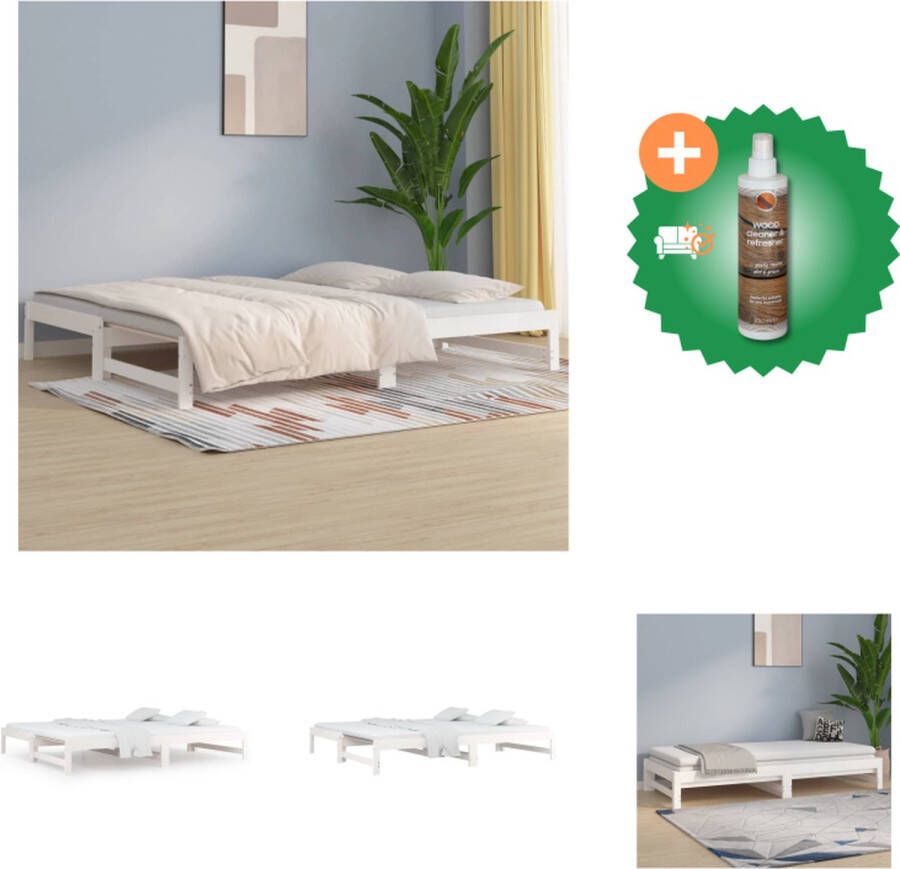 VidaXL Slaapbank Grenenhout Uitschuifbaar Wit 205.5 x 182 x 30 cm Massief Logeerbed Bed Inclusief Houtreiniger en verfrisser