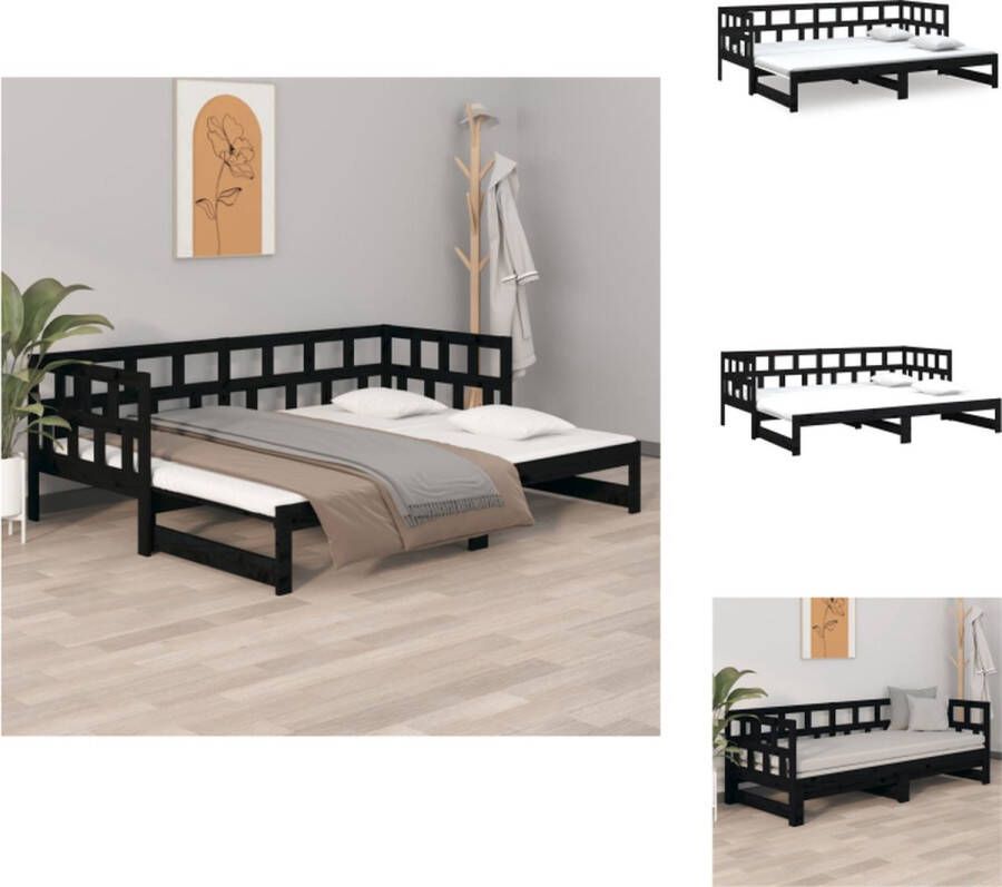 vidaXL Slaapbank Grenenhout Uitschuifbaar Zijwand Zwart 204x181x69 cm Bed