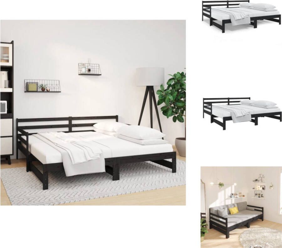 VidaXL Slaapbank Grenenhout Uitschuifbaar Zwart 203.5 x 160 x 69.5 cm Matras 80 x 200 cm 2 matrassen vereist Bed