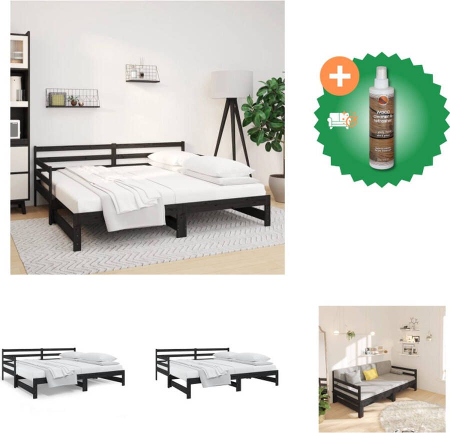 VidaXL Slaapbank Grenenhout Uitschuifbaar Zwart 203.5 x 160 x 69.5 cm Matras 80 x 200 cm 2 matrassen vereist Bed Inclusief Houtreiniger en verfrisser
