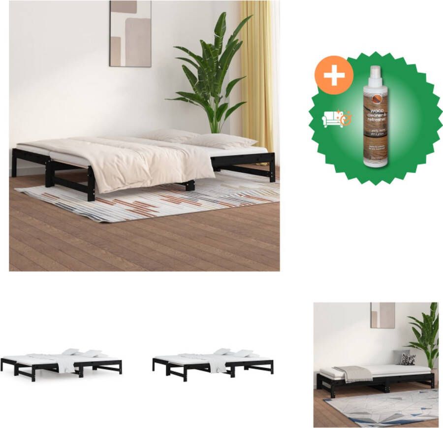 VidaXL Slaapbank Uitschuifbaar Massief Grenenhout Zwart 205.5x182x30cm (LxBxH) Inclusief Montagehandleiding Geschikt voor 90x200cm Matras Bed Inclusief Houtreiniger en verfrisser - Foto 9