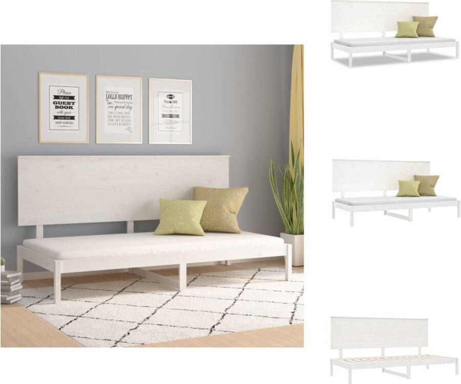 VidaXL Slaapbank Grenenhout Wit 205.5 x 96 x 103.5 cm Rustiek uitziend met lattenbodem Veelzijdig gebruik Extra opbergruimte Bed - Foto 2