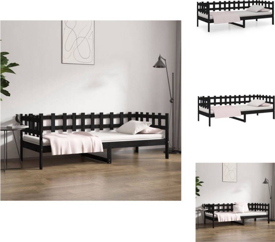 VidaXL Slaapbank Grenenhout Zwart 203.5 x 96 x 68.5 cm 3-zijdig bedhek Bed