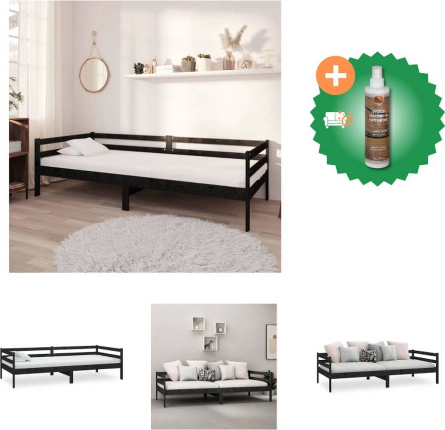 VidaXL Slaapbank Grenenhout Zwart 204 x 98 x 57 cm Logeerbed en bank Bed Inclusief Houtreiniger en verfrisser