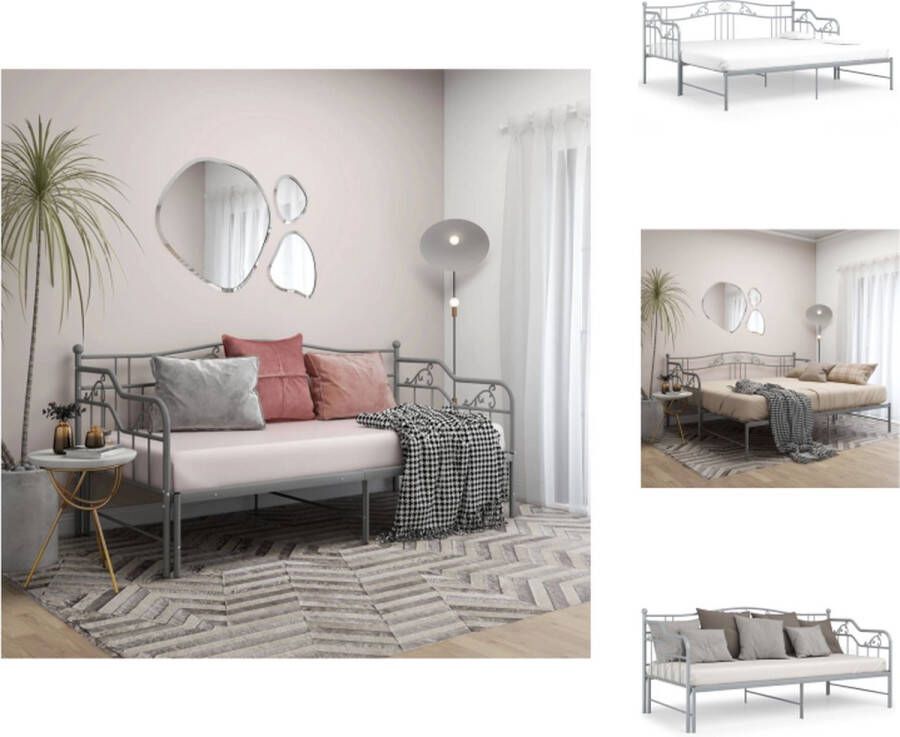 VidaXL Bedbankframe Bedbankframes Frame Met Slaapbank Frames Met Slaapbanken Slaapbankframe uittrekbaar metaal grijs 90x200 cm
