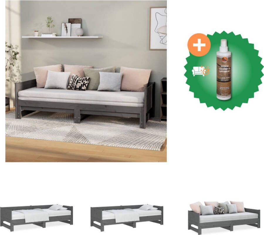 VidaXL Slaapbank grijs Massief grenenhout 204 x 160 x 57 cm Converteerbaar Ruimtebesparend Bed Inclusief Houtreiniger en verfrisser - Foto 3