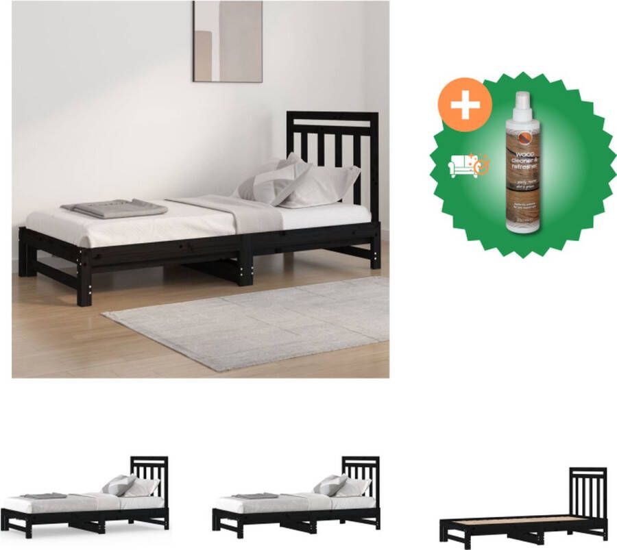 VidaXL Slaapbank Uitschuifbaar Massief Grenenhout Zwart 205.5x182x30cm (LxBxH) Inclusief Montagehandleiding Geschikt voor 90x200cm Matras Bed Inclusief Houtreiniger en verfrisser - Foto 7