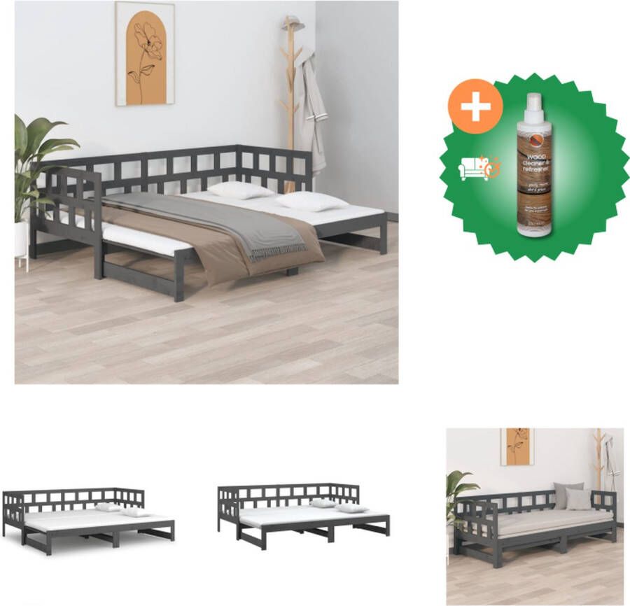 VidaXL Slaapbank grijs Massief grenenhout 204 x 160 x 57 cm Converteerbaar Ruimtebesparend Bed Inclusief Houtreiniger en verfrisser - Foto 2