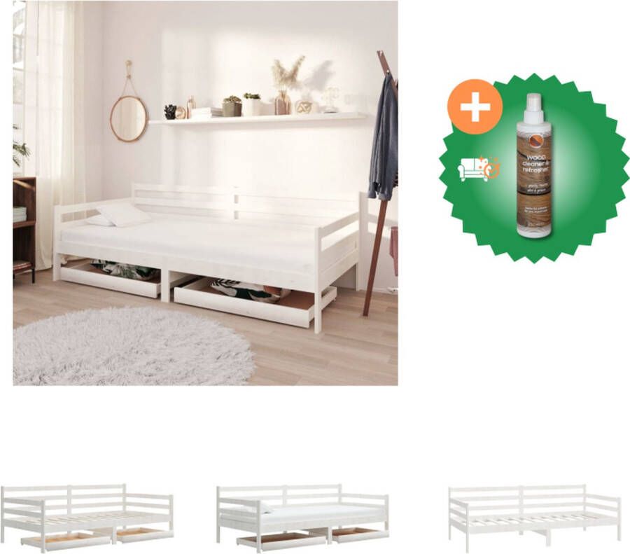 VidaXL Slaapbank Hout Wit 204 x 98 x 70 cm Inclusief 2 bedladen Bed Inclusief Houtreiniger en verfrisser