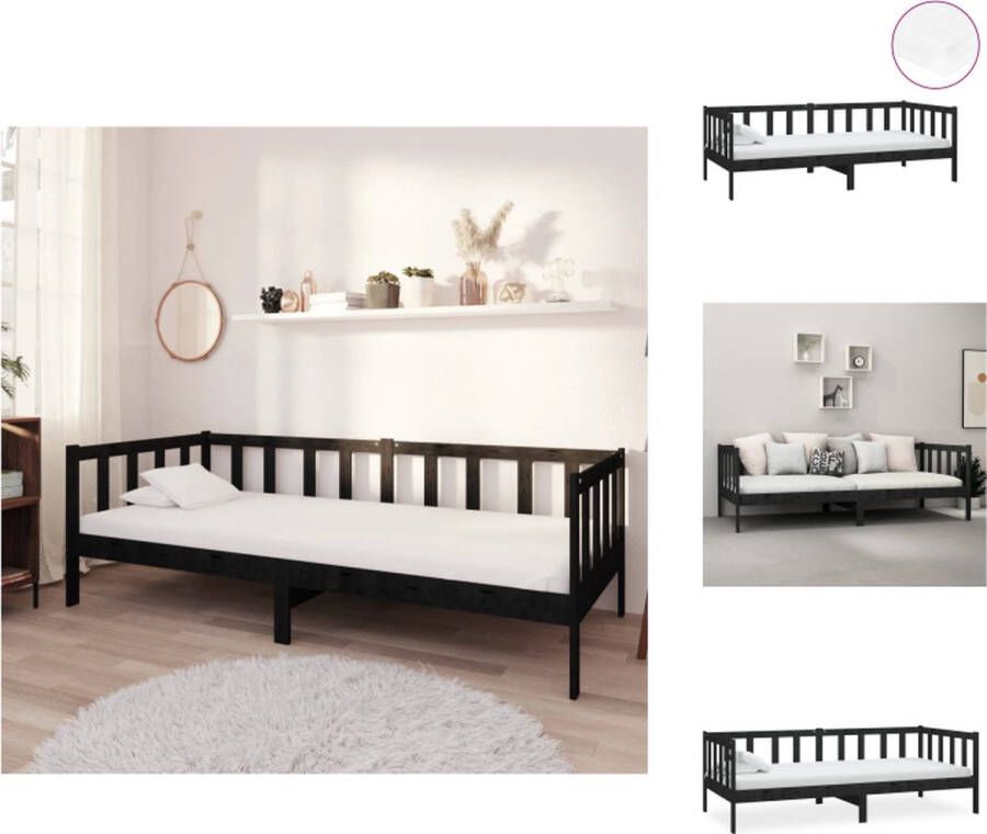 VidaXL Bedbank Bedbanken Bed Bank Bed Banken Slaapbank met matras massief grenenhout zwart 90x200 cm - Foto 2