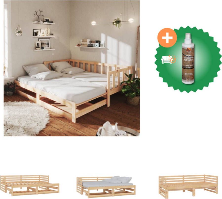 VidaXL Houten Slaapbank Logeerbed en Bank Massief Grenenhout Uitschuifbaar Bed 203.5 x 183 x 66 cm Onbehandeld Geschikt voor 90 x 200 cm Matras Montage vereist Bed Inclusief Houtreiniger en verfrisser - Foto 4