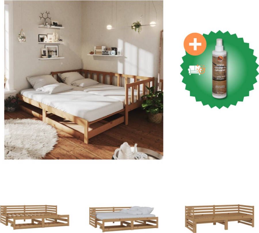 VidaXL Slaapbank uitschuifbaar grenenhout honingbruin 2x(90x200) cm Bed Inclusief Houtreiniger en verfrisser