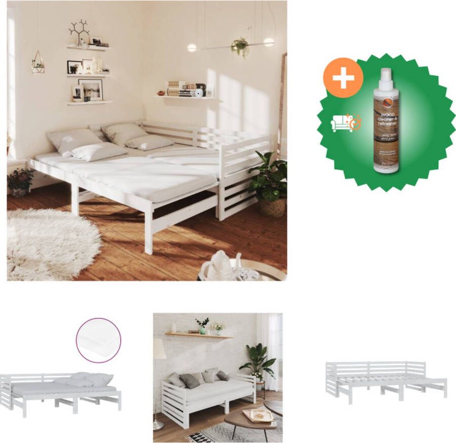 VidaXL Slaapbank Grenenhout Uitschuifbaar Wit 203.5x181x68.5cm (LxBxH) Geschikt voor 90x200cm matras (excl ) Met montagehandleiding Bed Inclusief Houtreiniger en verfrisser