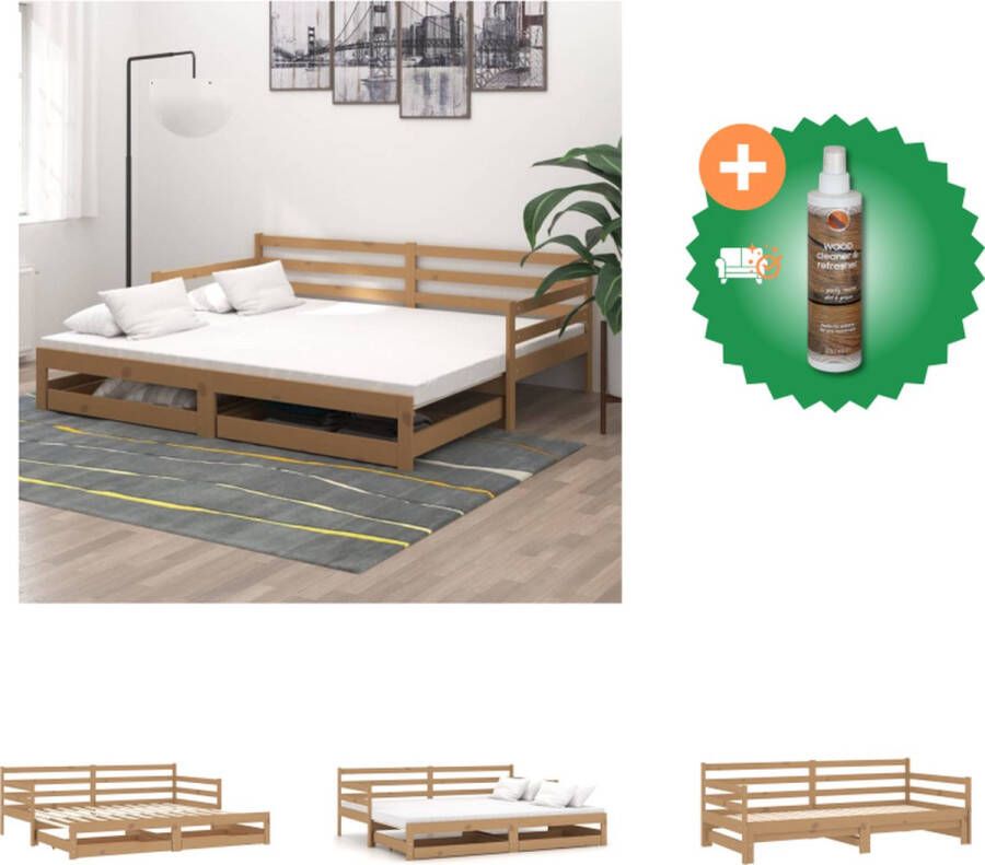 VidaXL Slaapbank uitschuifbaar grenenhout honingbruin 2x(90x200) cm Bed Inclusief Houtreiniger en verfrisser