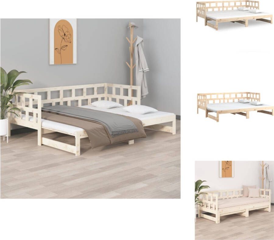 VidaXL Slaapbank Houten Uitschuifbaar 194 x 181 x 69 cm Massief Grenenhout Zijwand Geschikt voor Logeerbed en Bank Bed