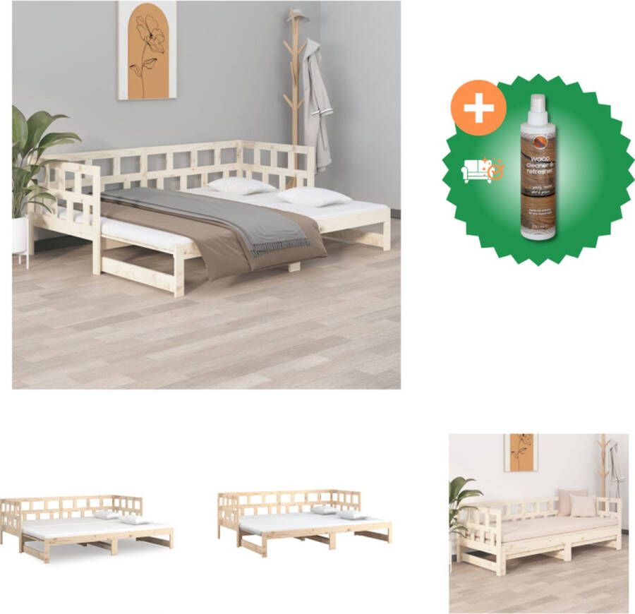 VidaXL Slaapbank Houten Uitschuifbaar 194 x 181 x 69 cm Massief Grenenhout Zijwand Geschikt voor Logeerbed en Bank Bed Inclusief Houtreiniger en verfrisser