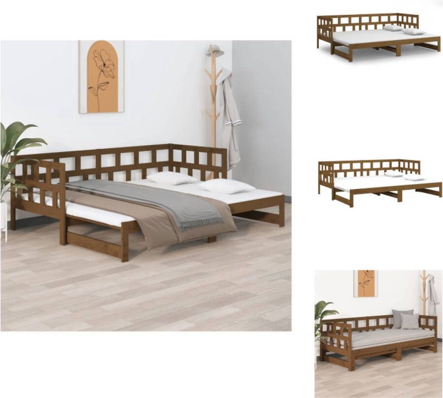 VidaXL Slaapbank Houten Uitschuifbaar Zijwand Honingbruin 204x160x69cm Bed