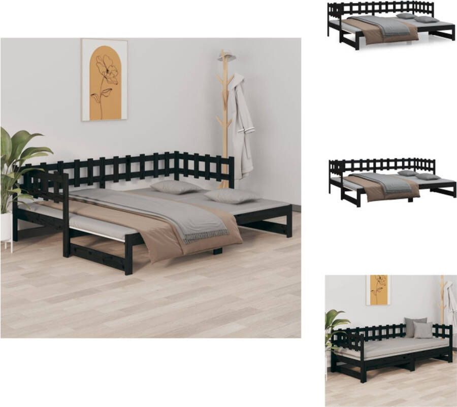 vidaXL Slaapbank KUBO Massief grenenhout Uitschuifbaar Zwart 203.5 x 181 x 68.5 cm Geschikt voor matras van 90 x 200 cm (2x) Bed