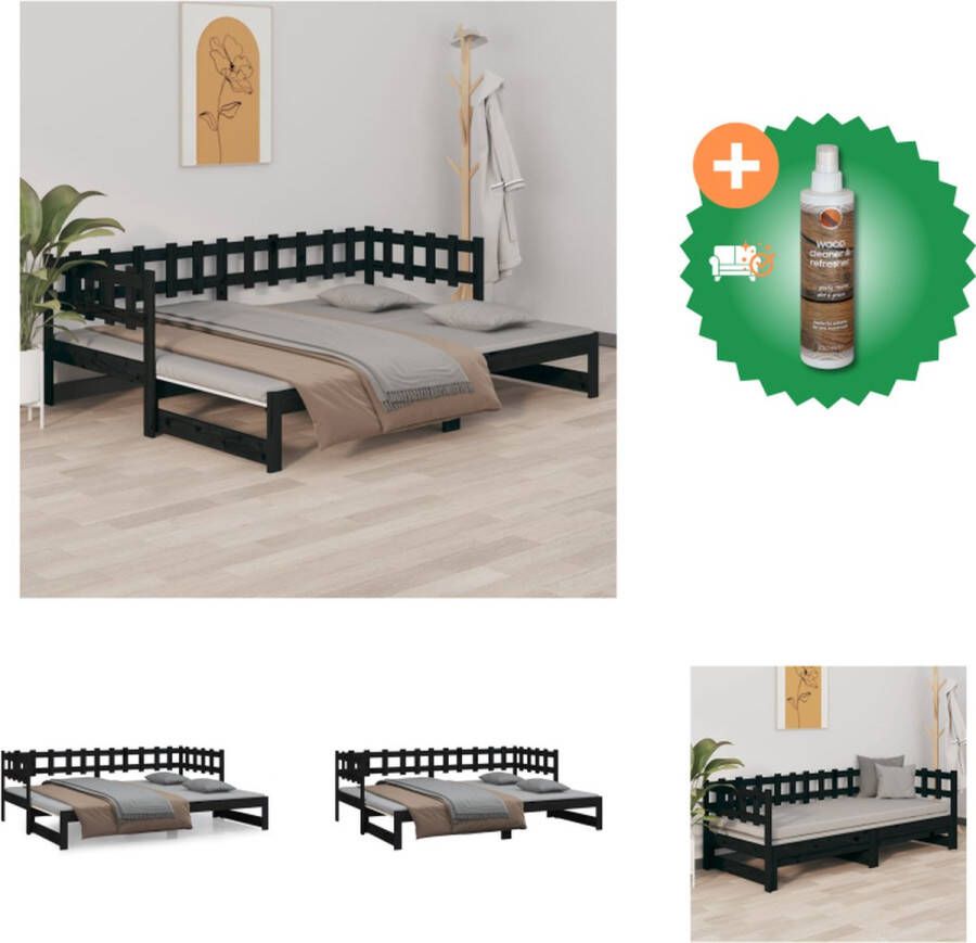 VidaXL Slaapbank Uitschuifbaar Massief Grenenhout Zwart 205.5x182x30cm (LxBxH) Inclusief Montagehandleiding Geschikt voor 90x200cm Matras Bed Inclusief Houtreiniger en verfrisser - Foto 3
