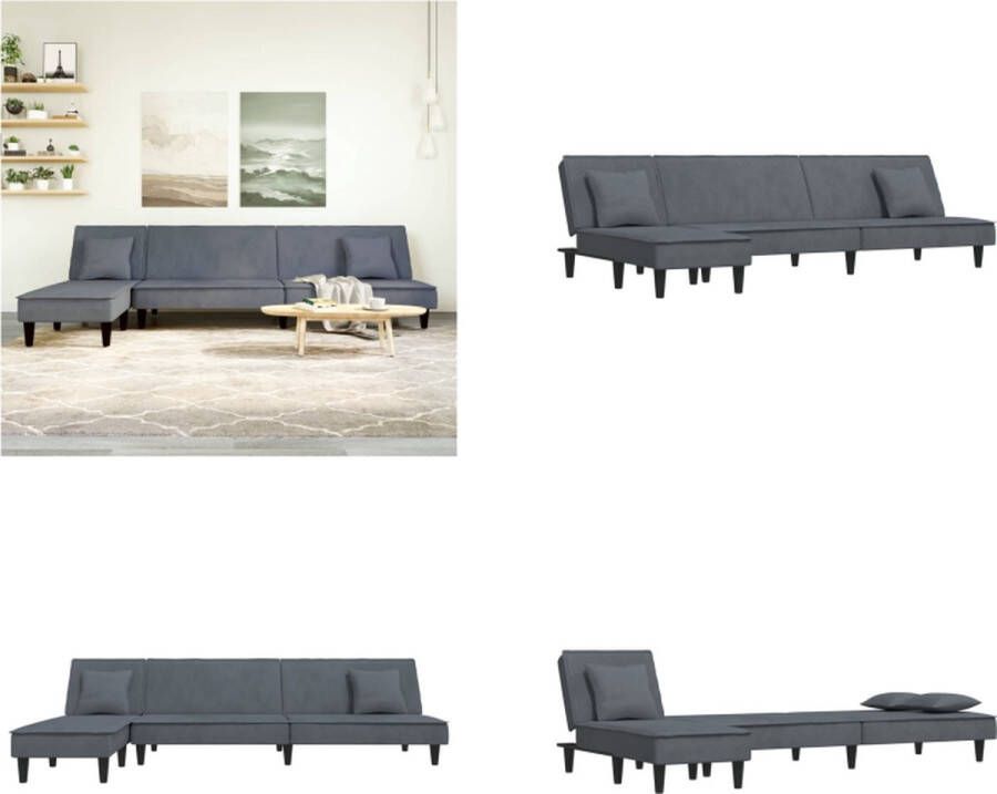 VidaXL Slaapbank L-vormig 255x140x70 cm fluweel donkergrijs L-vormige Slaapbank L-vormige Slaapbanken Slaapbank Inklapbare Slaapbank