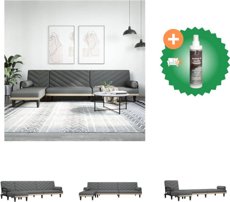 VidaXL Slaapbank L-vormig 260x140x70 cm stof donkergrijs Bank Inclusief Reiniger
