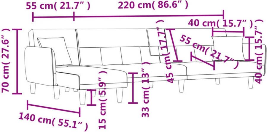 VidaXL -Slaapbank-L-vormig-275x140x70-cm-stof-zwart - Foto 2