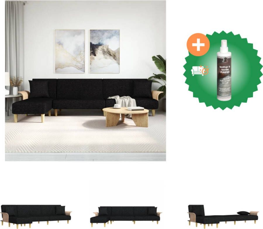 VidaXL Slaapbank L-vormig 279x140x70 cm fluweel zwart Bank Inclusief Reiniger