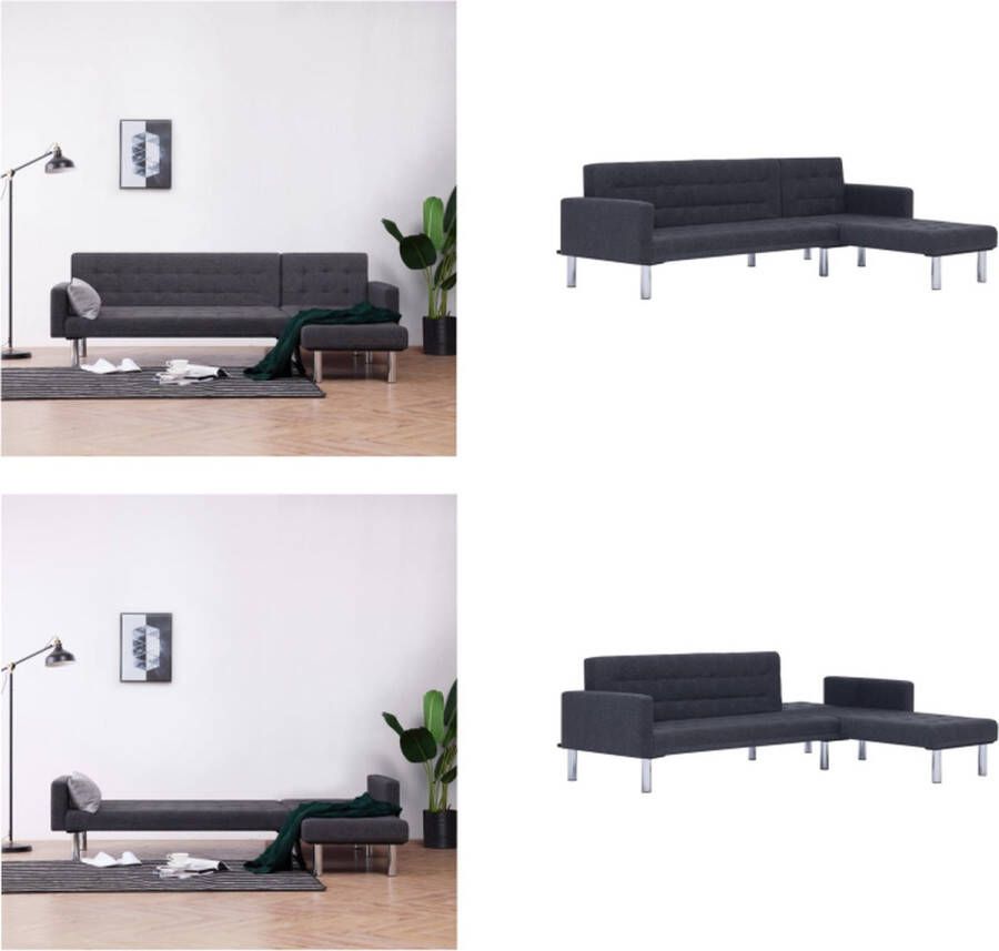 VidaXL Slaapbank L-vormig polyester donkergrijs Slaapbank Slaapbanken Bedbank Bedbanken