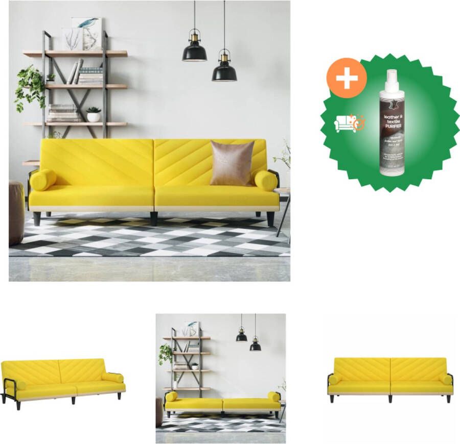 VidaXL Slaapbank Lichtgeel 224x89x70 cm Duurzaam materiaal Verstelbare rugleuning Comfortabele zitervaring Praktische kussens Stevig frame Montage vereist Inclusief 2 kussens Bank Inclusief Reiniger