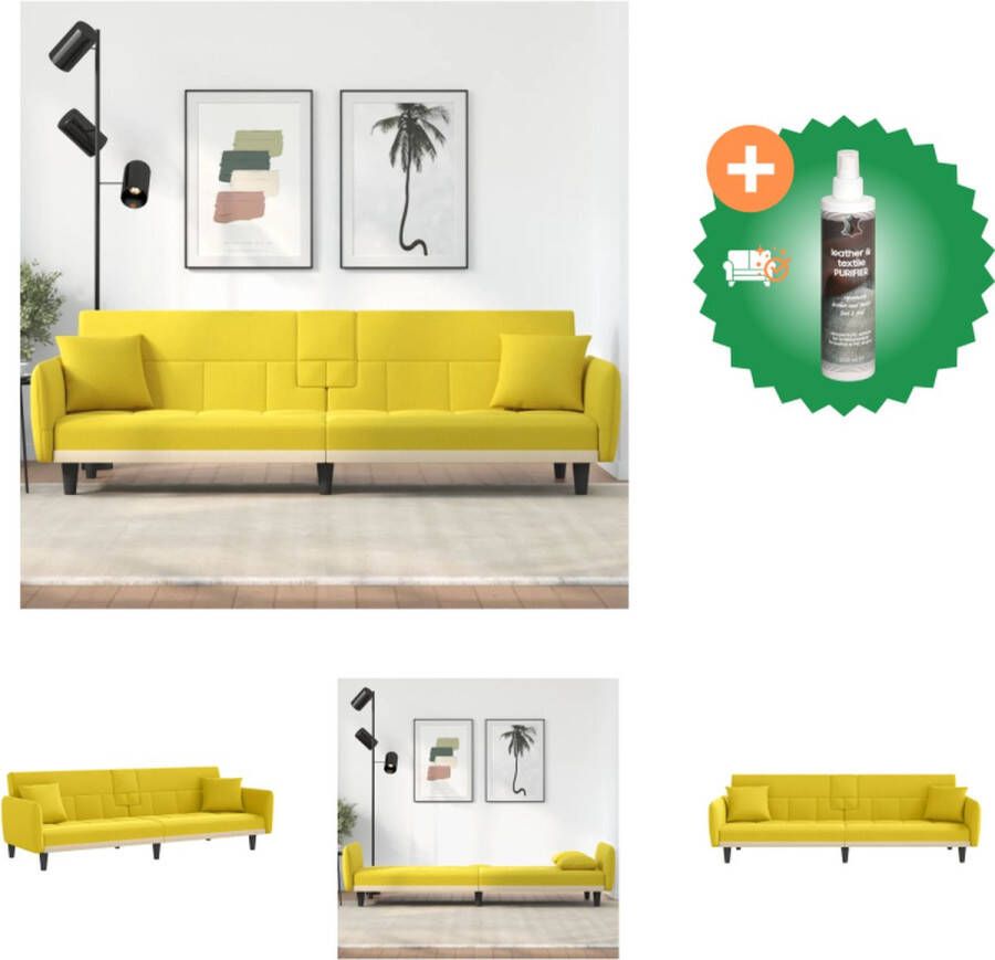 VidaXL Slaapbank Lichtgeel 220 x 89 x 70 cm Verstelbare rugleuning Inklapbare theetafel USB-aansluiting Met 2 kussens Bank Inclusief Reiniger