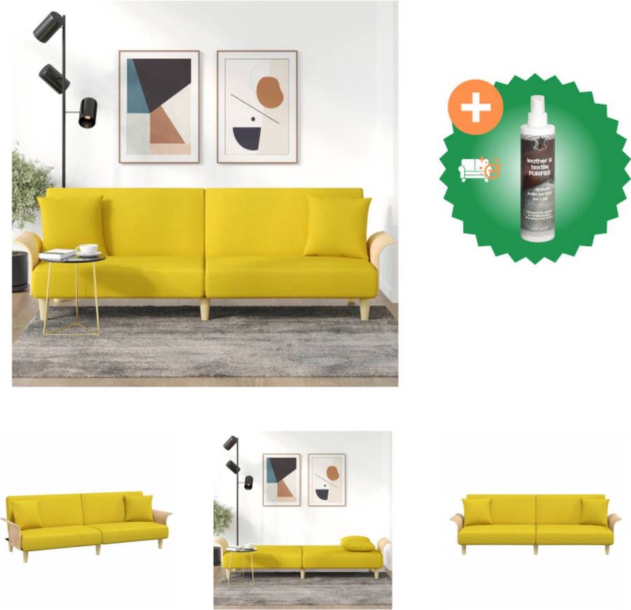 VidaXL Slaapbank Lichtgeel 224x89x70 cm Duurzaam materiaal Verstelbare rugleuning Comfortabele zitervaring Praktische kussens Stevig frame Montage vereist Inclusief 2 kussens Bank Inclusief Reiniger - Foto 2