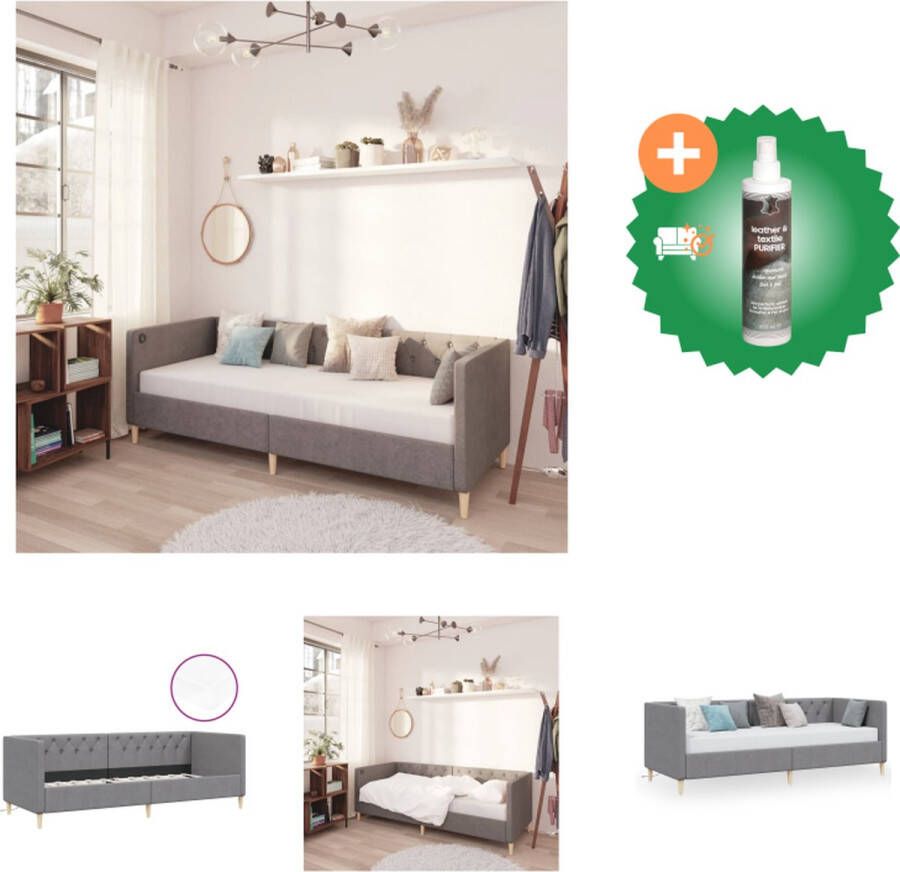 VidaXL Slaapbank Light Grey 212 x 97 x 62 cm Inclusief 2 USB-uitgangen 90 x 200 x 16 cm matras Wasbare hoezen Bed Inclusief Reiniger